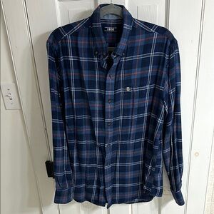 Izod Blue and Red Casual Flannel Button Down Shirt